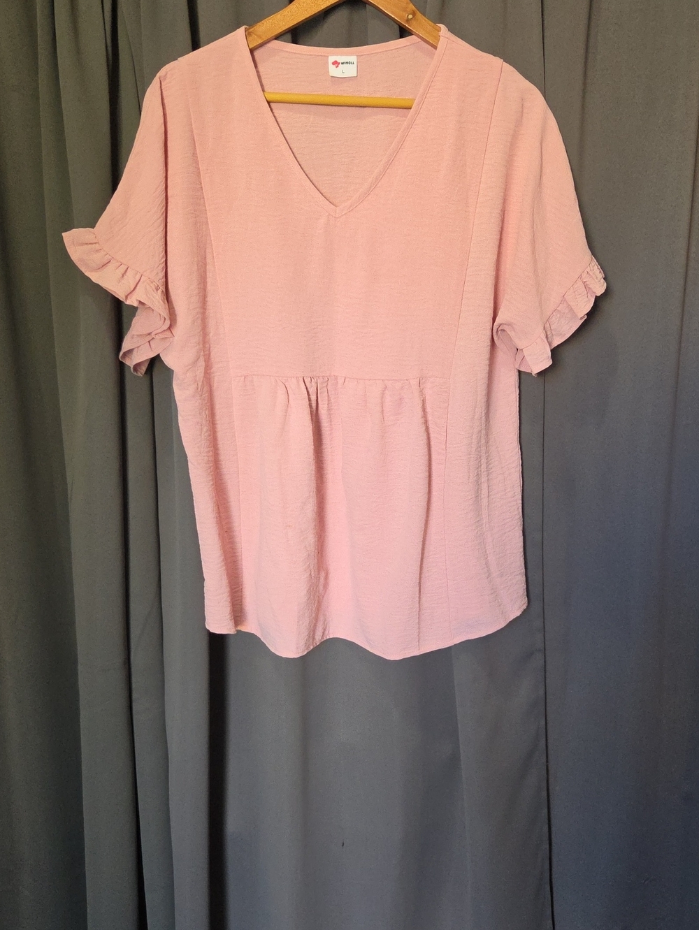 Wiholl Blush V-Neck Ruffle Sleeve Tunic